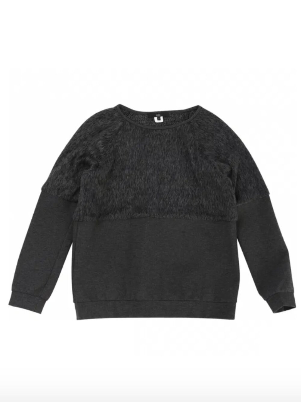 TIBI Faux Fur Sweatshirt Pullover, Dark Grey, Size XS